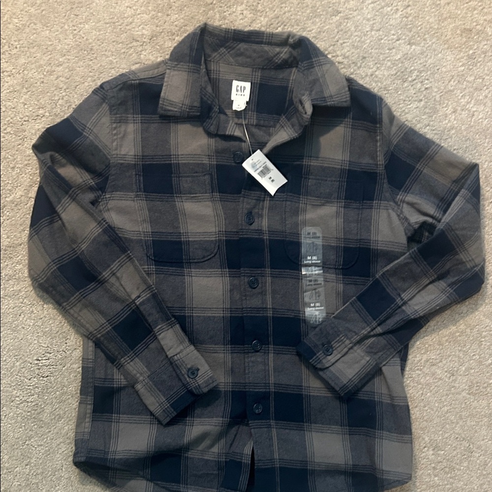 GAP Kids Blue and Gray Checkered Shirt